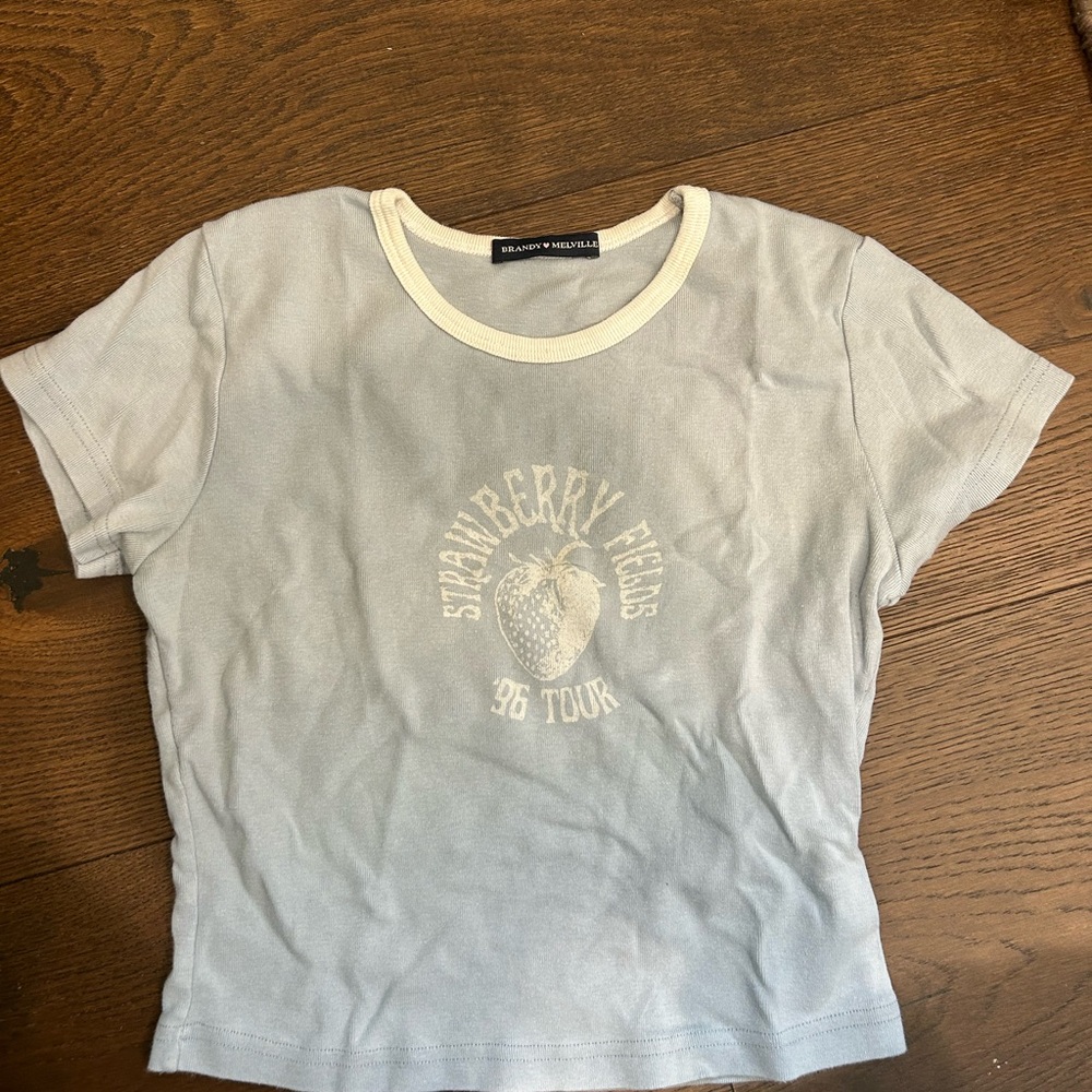 Brandy Melville Light Blue and Cream Short Sleeve Tee